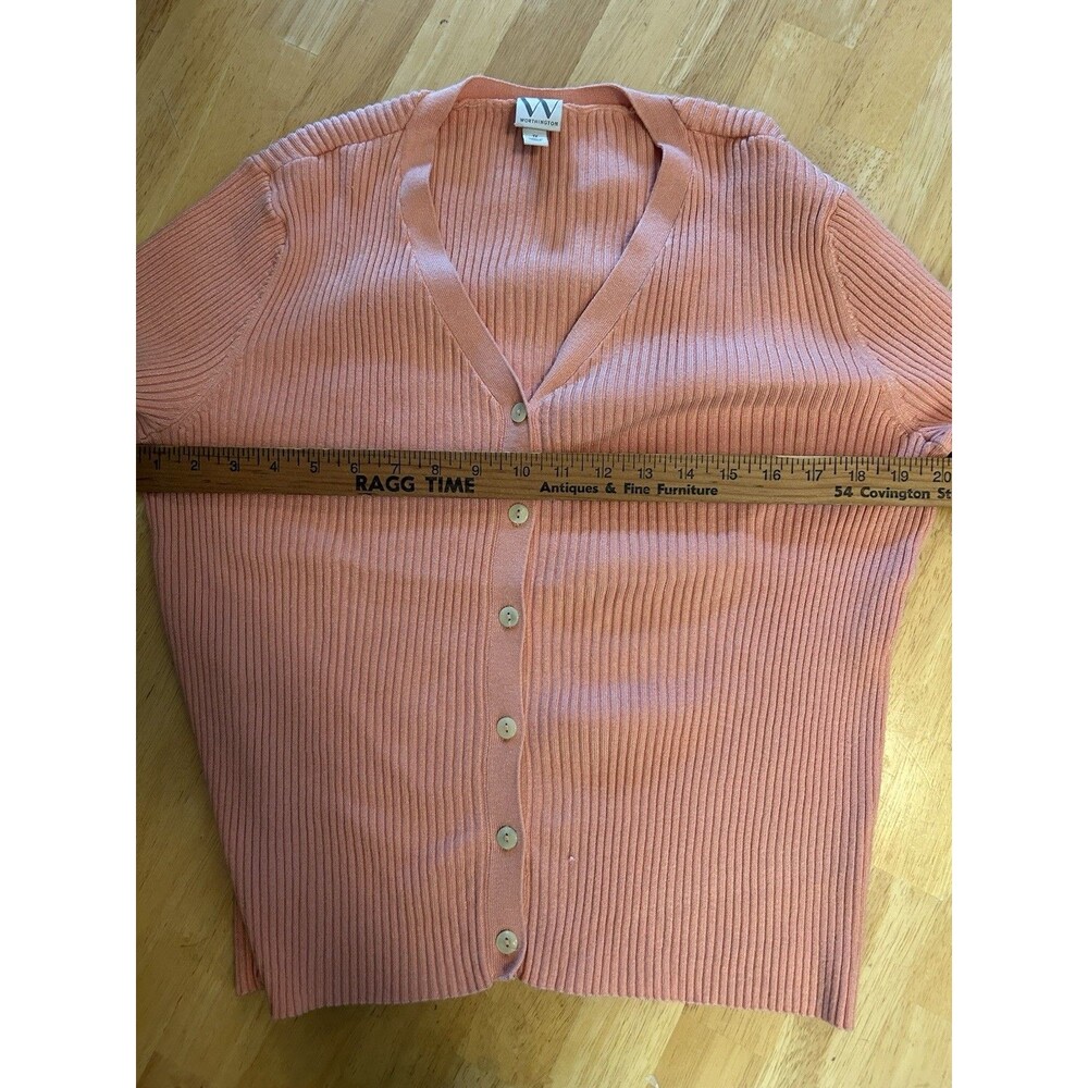 Worthington Peach Ribbed Button Front Cardigan Sweater Women’s 1X Soft Chic - Picture 11 of 13